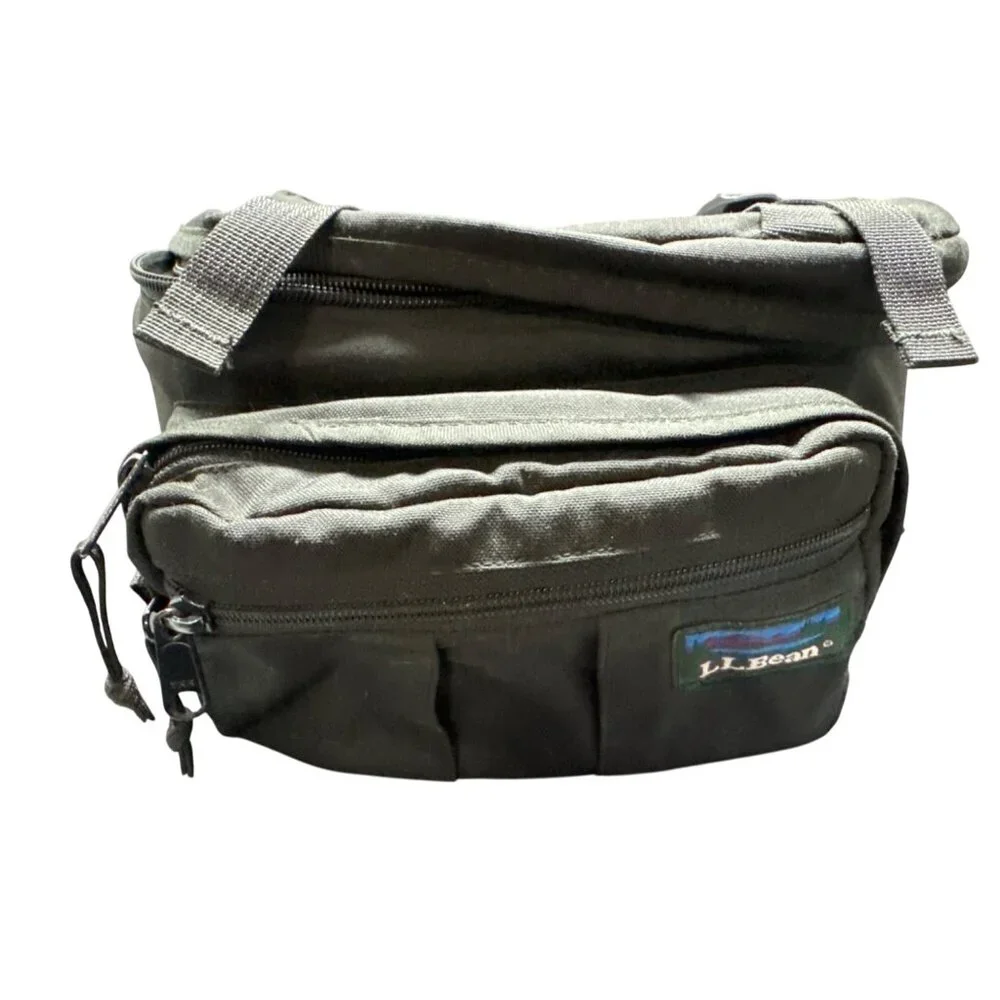 L.L. Bean Black Canvas Waist Bag With Adjustable Strap & Multiple Pockets